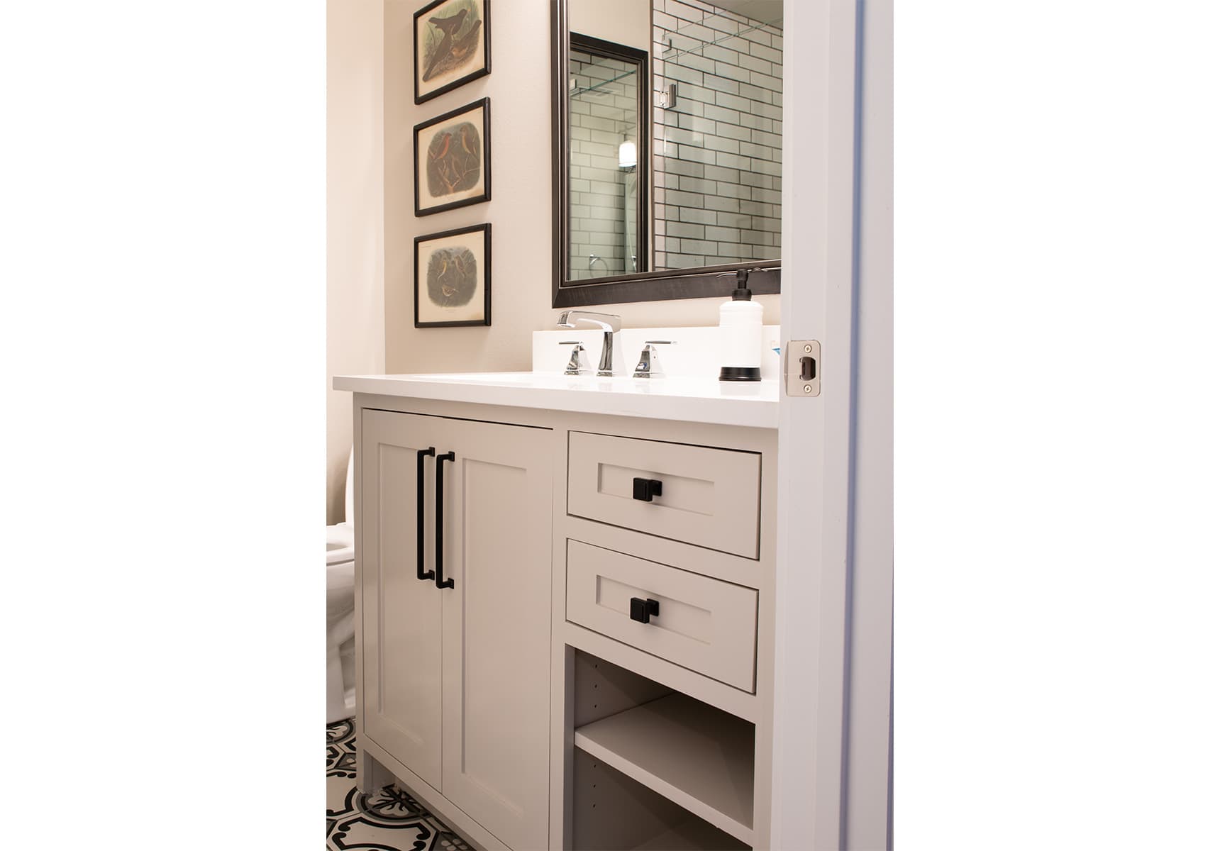 Bathroom counter and cabinet with mirror