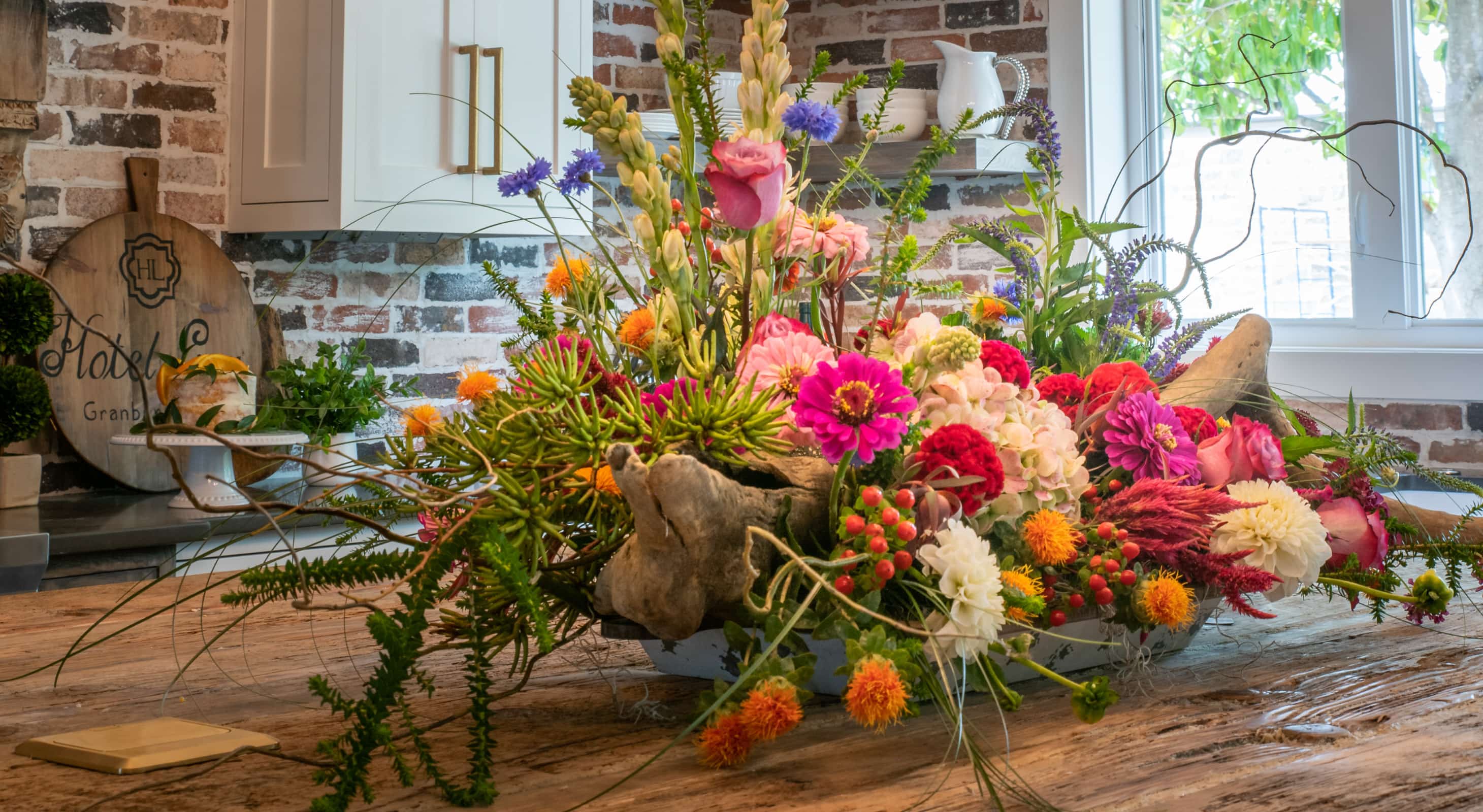 Large bouquet of flowers on a table